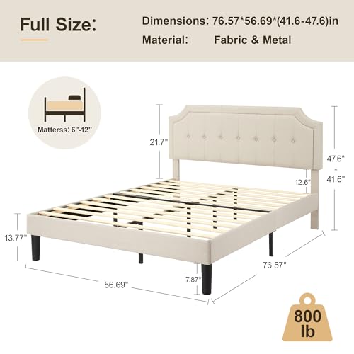 Full Size Bed Frame with Fabric Upholstered Headboard