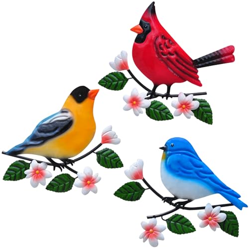 Metal Bird Wall Art Decor 3D Outdoor Sculpture Hanging Decor (3 Count)