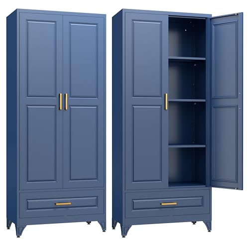 75" Metal Storage Cabinet with Doors and 3 Adjustable Shelves