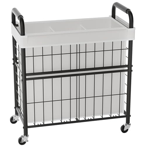 145L Rolling laundry Sorter Hamper Basket 3 Section with Wheels