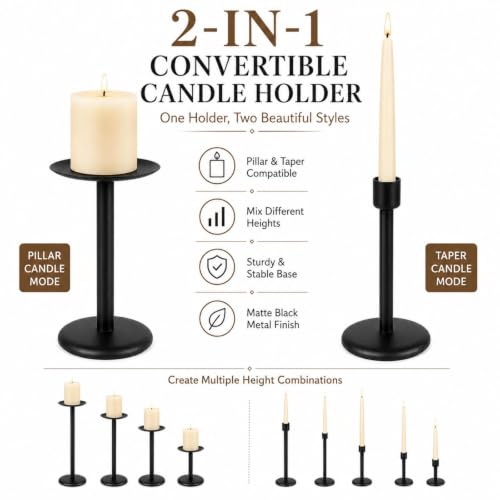 7 Pcs 2-in-1 Convertible Taper & Pillar Candle Holders, Fireplace (7 Count)