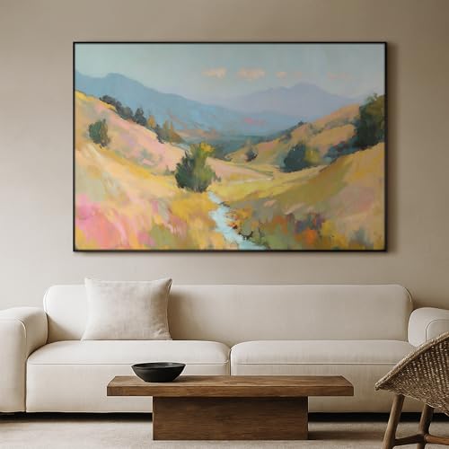 46"x72" Extra Large Framed Wall Art Golden Valley Light Landscape Illustration for Home Living Room Bedroom Decor