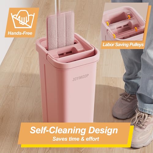 Pink Mop and Bucket with Wringer Set for Home
