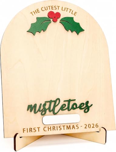 Personalized Baby’s First Christmas 2026 Wooden Mistletoes Footprint Art