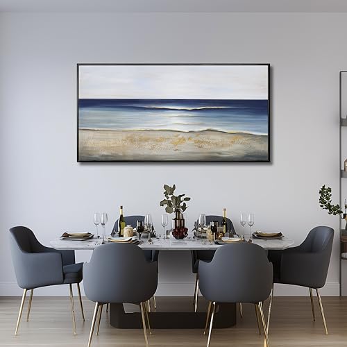 Ocean Wall Art Large Framed Wall Decor Blue and Gold Artwork Room Decor Aesthetic for Living Room Bedroom Dining Room Office Home Decor 30x60 Inch