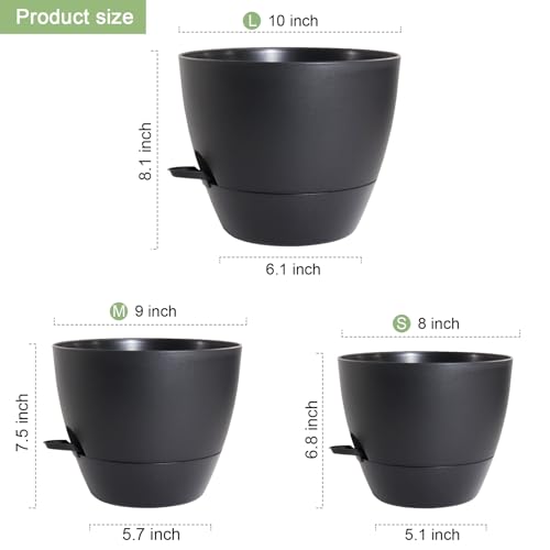 10/9/8 inch Self Watering Pots for Indoor Outdoor Plants, Set of 3 (3 Count)