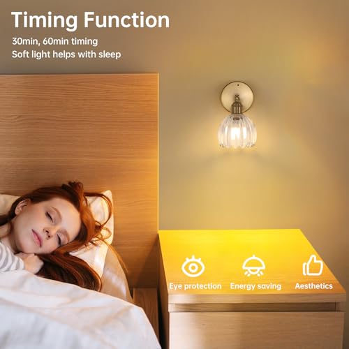 Battery Operated Vintage Wall Sconces with Transparent Tulip Glass Lampshade Battery Powered Wall Lighting for Bedside Bedroom Doorway