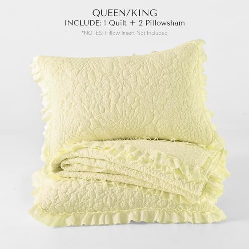 Pastel Yellow Ruffled Quilt King Size (3 Piece Set)