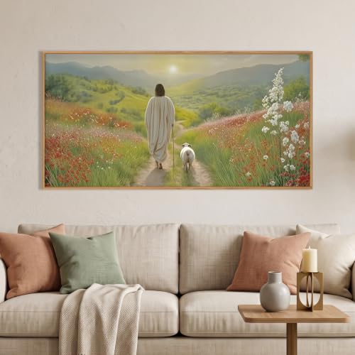 Large Jesus and Lamb Christian Framed Canvas Wall Art