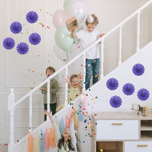 Purple Party Decorations 8in Purple Hanging Paper Fan Set DIY 10Pcs (10 Count)