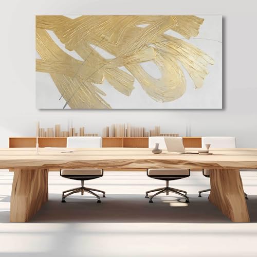 Wall Decorations for Living Room Gold and White Abstract Canvas Art Oil Painting Large Minimalist Decor Wall Art for Office Bedroom Home 29"x 58"