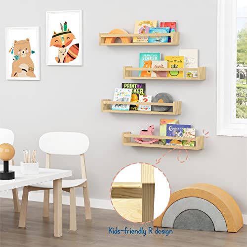 Natural Wood Nursery Bookshelves for Wall (4 Count)