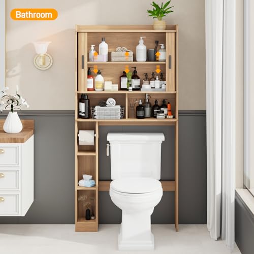 Over The Toilet Storage Cabinet with 2 Tambour Sliding Doors