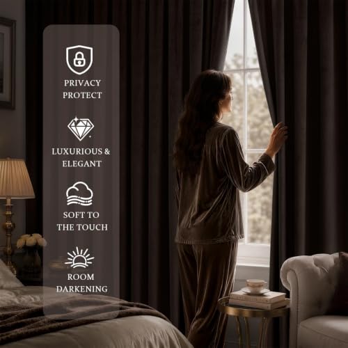 Brown Blackout Velvet Curtains Drapes 96 Inch Long 52"x96" Bedroom (2 Count)
