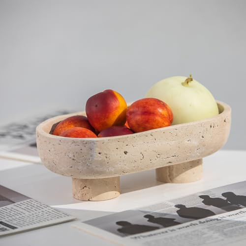10" Natural Oval Travertine Fruit Bowl for Kitchen Counter