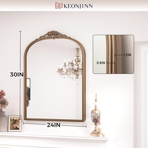 24x30 Gold Vintage Arched Mirror for Wall