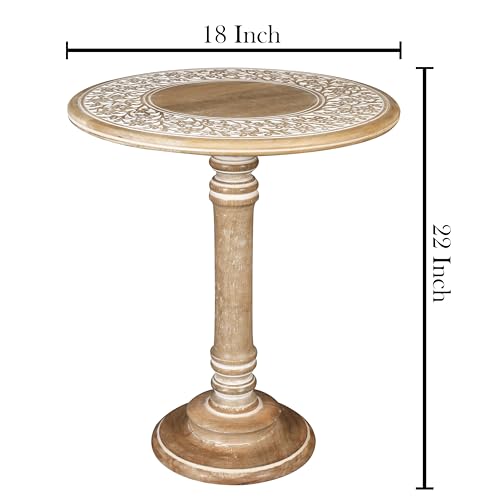Lightnpro Rustic Round Pillar Mango Wood End Table