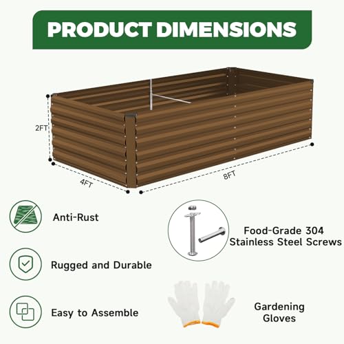 8x4x2ft Outdoor Metal Raised Garden Bed