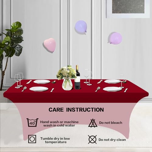 2 Pack 8FT Table Cloth for Rectangular Spandex Burgundy Table Cover (2 Count)