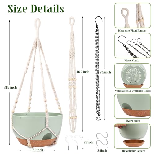 2 Pack 12 Inch Self Watering Hanging Planters for Indoor Outdoor Plants (2 Count)