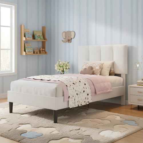 Twin Size Bed Frame with Upholstered Headboard