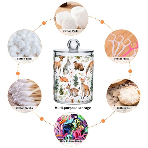 2 Pack Qtip Holder Organizer Dispenser Woodland Animals Trees Bathroom Storage Canister Cotton Ball Holder Container for Cotton Pads (2 Count)