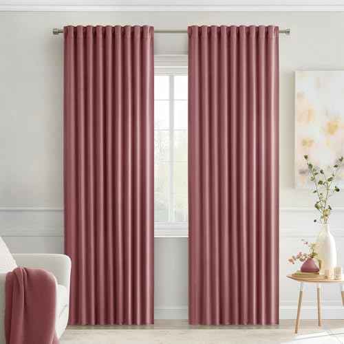 Dusty Rose Back Tab Blackout Curtains 52x90 Inch Long 2 Panels Set (2 Count)