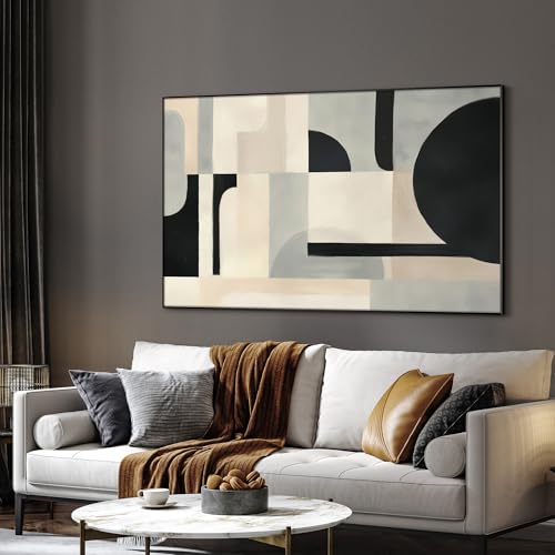 30"x60" Extra Large Framed Wall Art Modern Neutral Abstract Geometric in Black and Beige