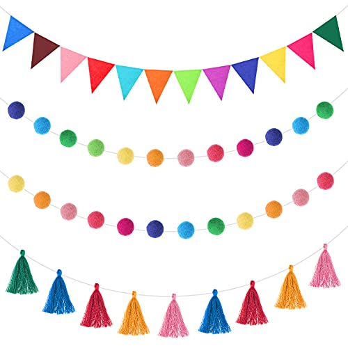 4 Pcs 9.8 ft Pom Pom Garland for Classroom Bulletin Board (4 Count)