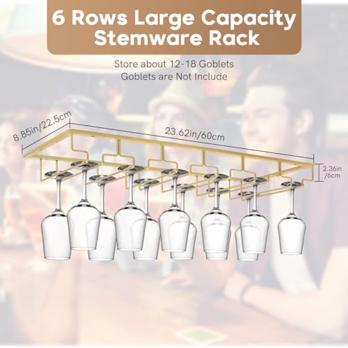6 Row Wine Glass Rack Under Cabinet Large Capacity