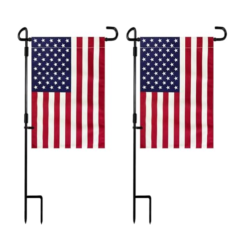 Garden Flag Stand with American Flag Garden Flag Metal Yard Flag Holder Pole Stake Small Flag Stands for Garden Flags 12 x 18 with Clips and Stopper 2 Pack