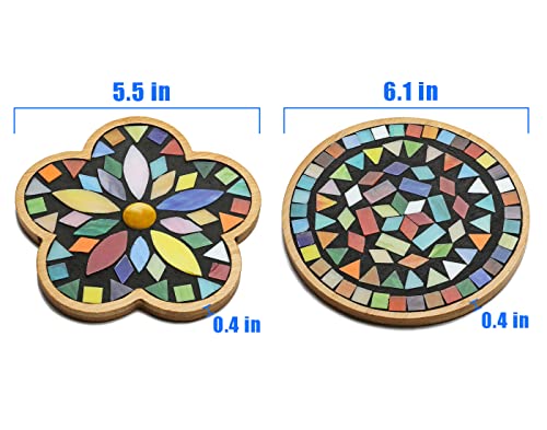 2 Sets of DIY Mosaic Craft Kits Mosaic Tiles Coaster Kit Make Your Own Mosaic Project Handmade Craft Set with Stained Glass Mosaic Tile Pieces for Decoration and Gift (12 Count)