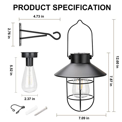 Solar Lanterns Outdoor Metal Solar Powered Hanging Lights Waterproof for Wall Yard Garden Patio Garage Balcony Porch Fence Decor