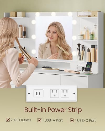 43.3 Inch Vanity Desk with Mirror and Lights