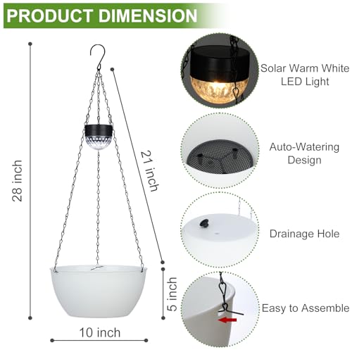 2 Packs Solar Hanging Basket Planters for Plants Outdoor