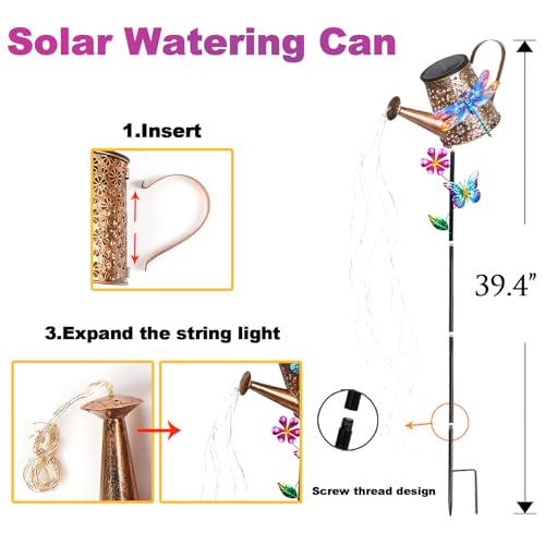 Solar Watering Can Lights with Dragonfly Outdoor Garden Stake Light Decor