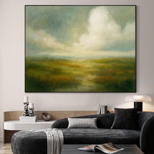 60"x72" Extra Large Framed Wall Art Soft Pastel Hills Dreamy Landscape Illustration for Home Living Room Bedroom Decor