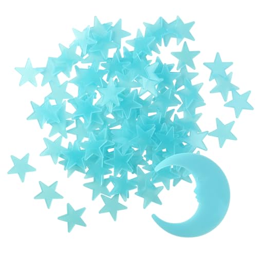 100 Stars and 1 Moon Glow in The Dark Luminous Fluorescent 3D Plastic Glow Stars Moon for Ceiling (101 Count)