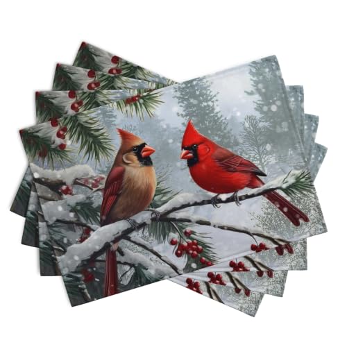 Christmas Placemats Set of 4 Red Cardinal Birds Snowy Place Mats (4 Count)