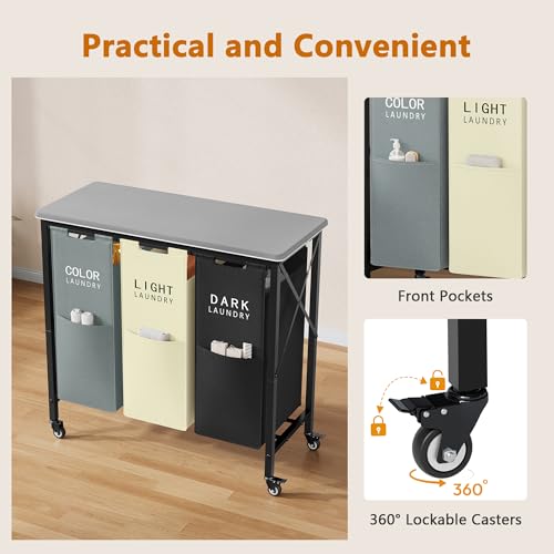 3 Section Laundry Hamper with Ironing Board