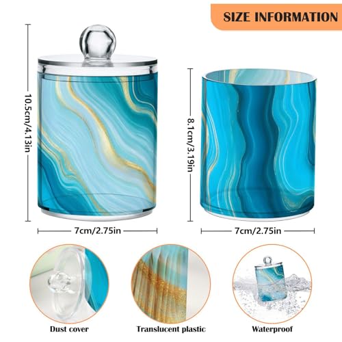 2 Pack Qtip Holder Organizer Dispenser Teal Turquoise Blue Marble Bathroom Storage Canister Cotton Ball Holder Container for Cotton Pads (2 Count)