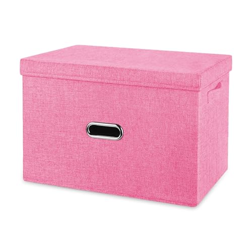Large Linen Fabric Foldable Storage Bins with Removable Lid and Handles