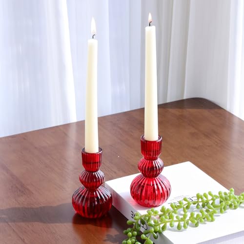 3pcs Red Taper Candle Holders Glass (3 Count)
