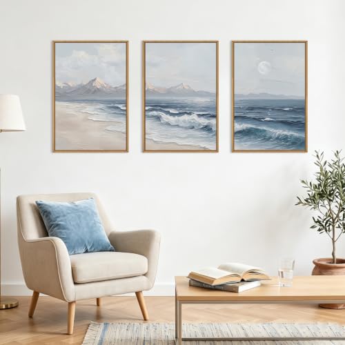Blue Ocean Wave Framed Canvas Wall Art