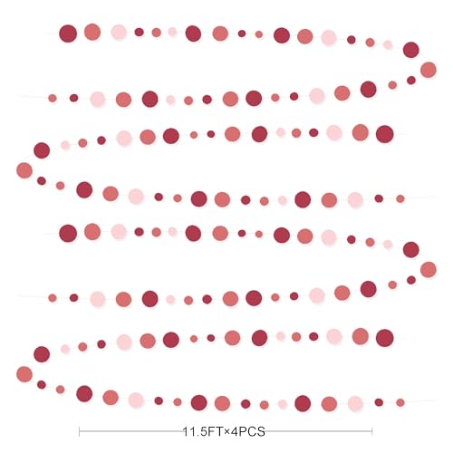 Burgundy Dusty Pink Decorations Circle Dot Garland Maroon Pink Hanging Polka Dot Streamer Banner for Wedding Birthday Bridal Shower Engagement Graduation Anniversary Garnet Party Supplies