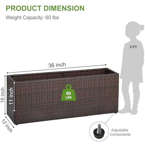 Large Rectangular Block Planter Box Handmade Wicker Tall Planters for Outdoor Plants with Removable Liners Modern Planter for Indoor Outdoor Patio Deck