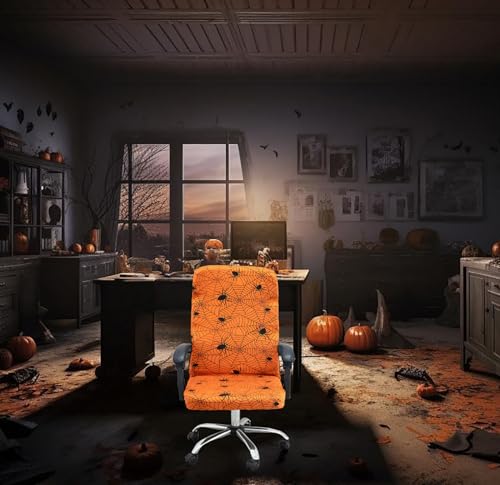 Halloween Office Chair CoversHorror Bloody Handprints Footprints on White Horror Theme Print Stretchable Slipcover for Modern Simplism Style High Back Boss Chair