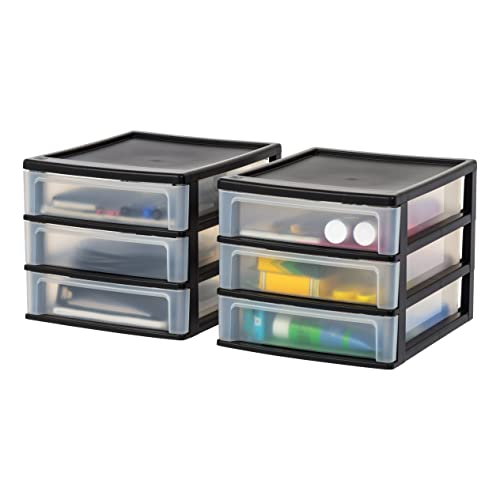 2-Pack, 3-Drawer Medium Plastic Stacking Desktop Organizer, Black (2 Count)