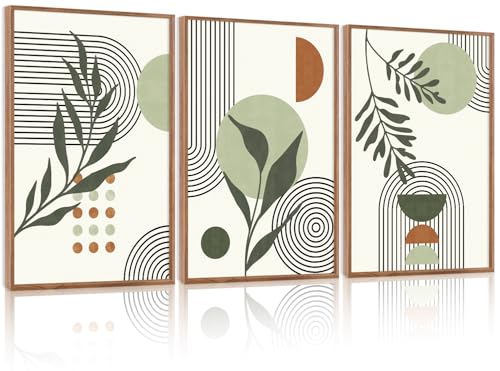 KAlRNE Sage Green Boho Beige Framed Wall Art Botanical Set (3 Count)