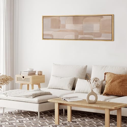 Large Framed Canvas Print Wall Art Abstract Beige and Taupe Geometric Mid